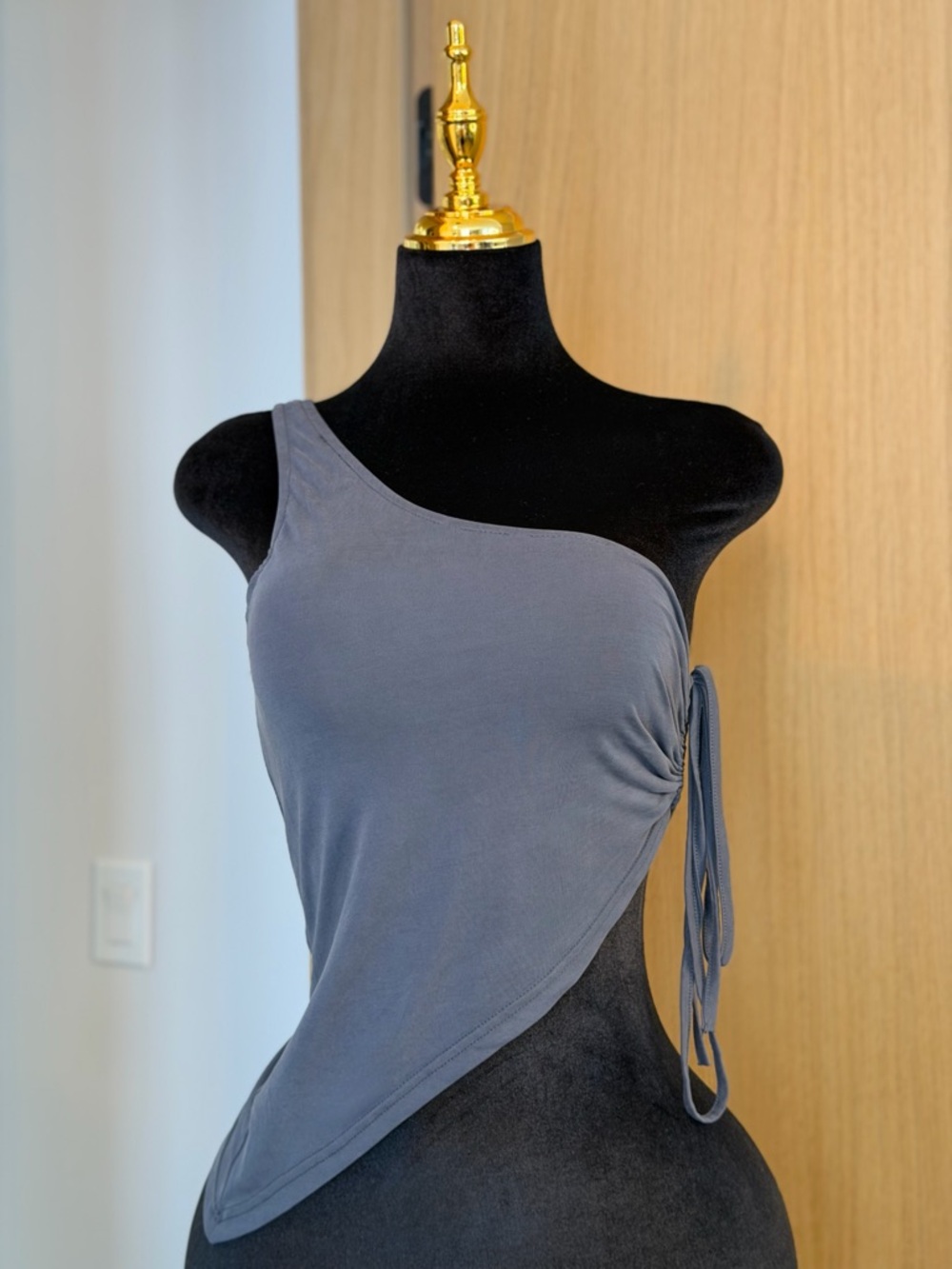 Edikted One Shoulder Asymmetric Top — Charcoal | Sculpted Muse